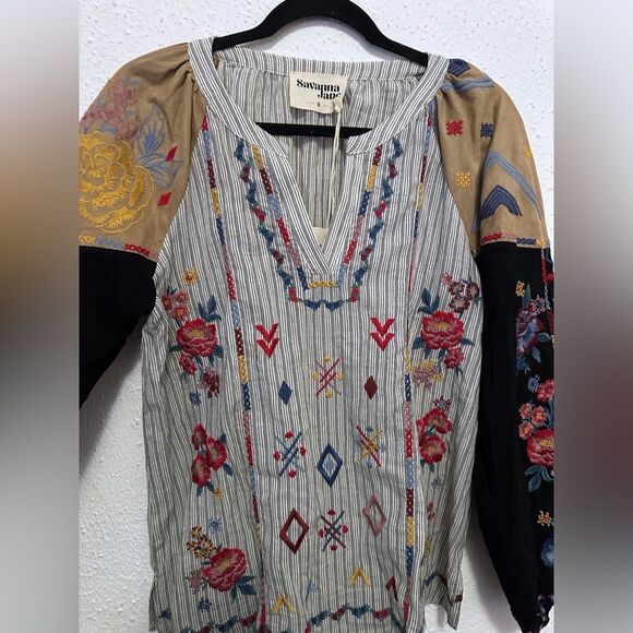 Savanna Jane Kerrie Top in Charcoal, Ivory, and Tan size small - Picture 6 of 8